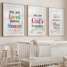 Load image into Gallery viewer, You Are Loved Rainbow Covenant Unframed Nursery Canvas 3 Piece Poster Collection
