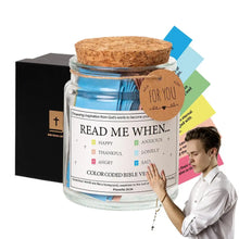 Load image into Gallery viewer, Laminated Color-Coded Day Starter Bible Verses Glass Jar With Gift Box
