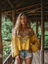 Load image into Gallery viewer, Golden Bohemian Flare Sleeve Blouse
