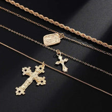 Load image into Gallery viewer, 18K Gold Plated Stacked Cross Chain Necklace Set
