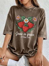 Load image into Gallery viewer, 2 Peter 3:18 Grow In Grace Strawberry Patch Cotton Tshirt
