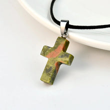 Load image into Gallery viewer, Leather Stone Cross Necklace
