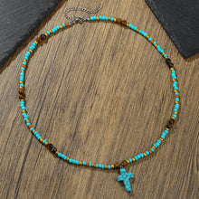 Load image into Gallery viewer, Aqua Stone Cross Necklace
