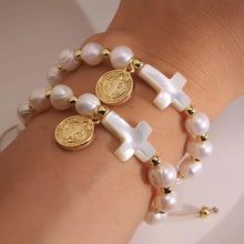 Load image into Gallery viewer, Synthetic Pearl Cross Bracelet
