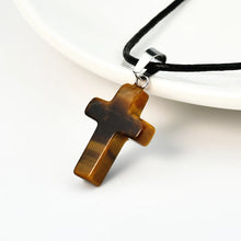 Load image into Gallery viewer, Leather Stone Cross Necklace
