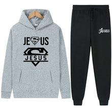 Load image into Gallery viewer, Believe Jesus Saves Superhero Jogger Set With Hood
