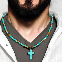 Load image into Gallery viewer, Aqua Stone Cross Necklace
