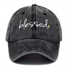 Load image into Gallery viewer, Blessed Washed Denim Adjustable Cap
