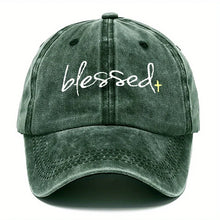 Load image into Gallery viewer, Blessed Washed Denim Adjustable Cap
