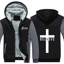 Load image into Gallery viewer, Believe in Jesus Fur-Lined Hoodie Jacket
