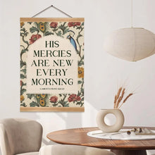 Load image into Gallery viewer, Lamentations 3:22 His Mercies, Morning Hanging Wood Frame Canvas Scroll Tapestry
