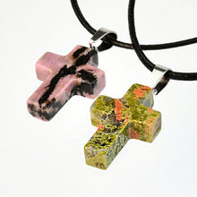 Load image into Gallery viewer, Leather Stone Cross Necklace
