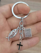 Load image into Gallery viewer, Fish, Cross, Word Keychain
