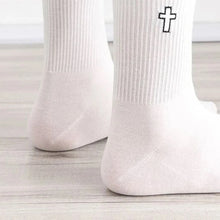 Load image into Gallery viewer, Just Believe It! Embroidered Cross Athletic Socks
