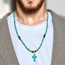 Load image into Gallery viewer, Aqua Stone Cross Necklace

