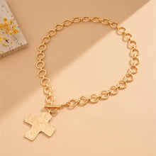 Load image into Gallery viewer, 18K Gold Plated Hammered Cross Link Necklace
