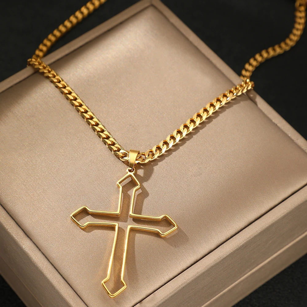 18K Gold Plated Large Cross Chain Necklace
