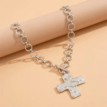 Load image into Gallery viewer, 18K Gold Plated Hammered Cross Link Necklace
