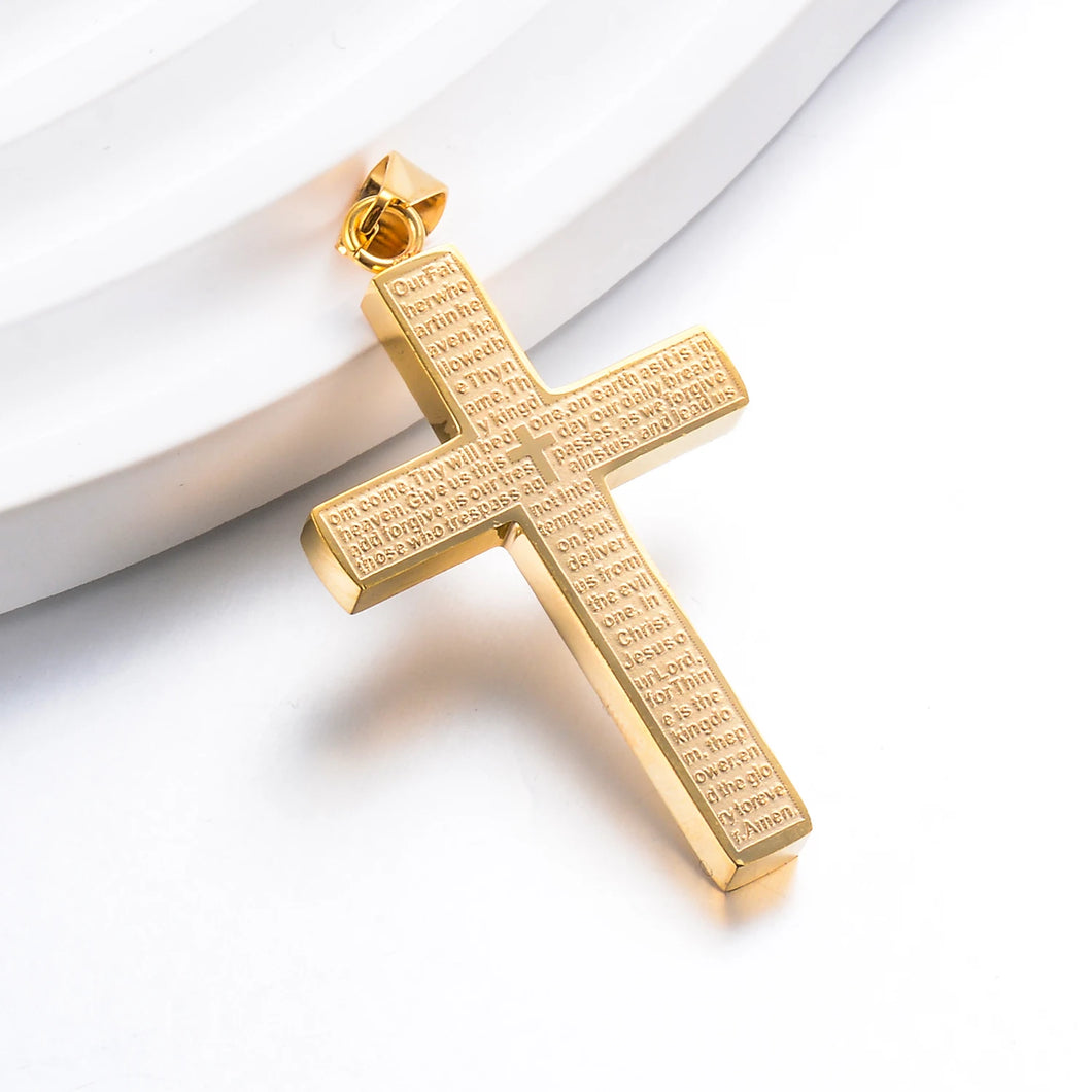 Lord's Prayer Inscribed Stainless Steel Cross