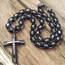 Load image into Gallery viewer, Rugged Byzantine Chain Stainless Steel Cross Choker
