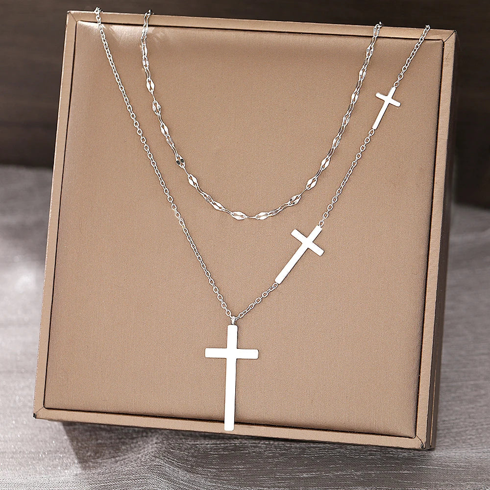 3 Cross Stainless Steel Cross Necklace