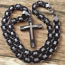 Load image into Gallery viewer, Rugged Byzantine Chain Stainless Steel Cross Choker
