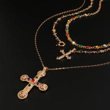 Load image into Gallery viewer, 18K Gold Plated Priest Stacked Cross Chain Set
