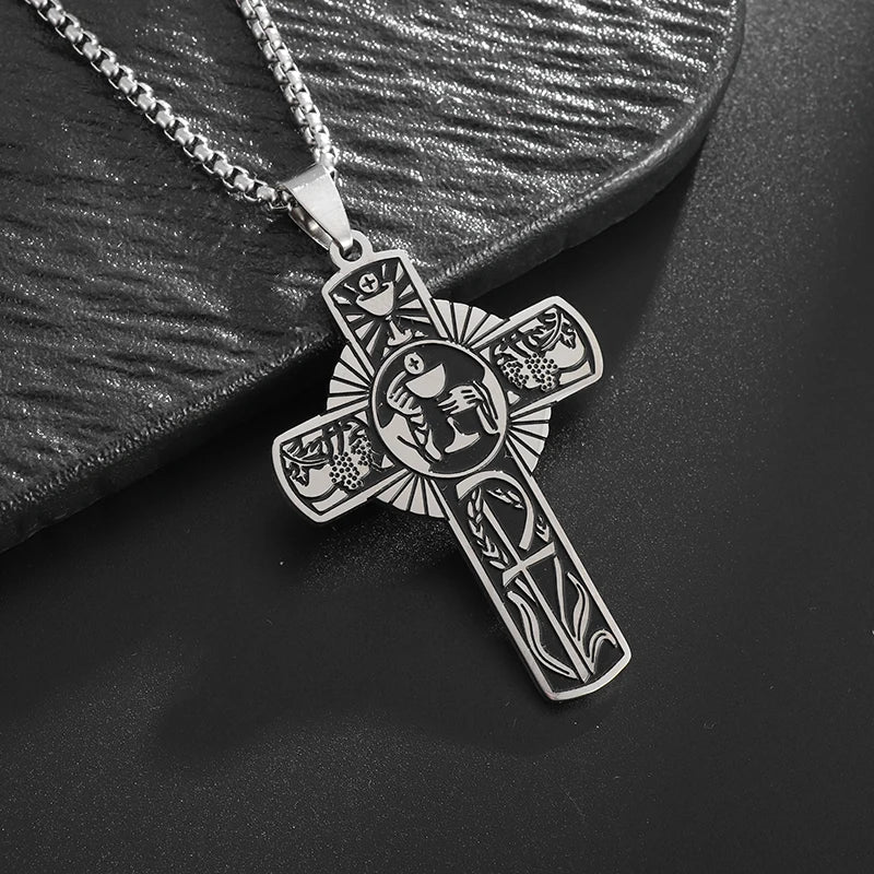 Communion Cup Priest Stainless Steel Cross Chain Necklace