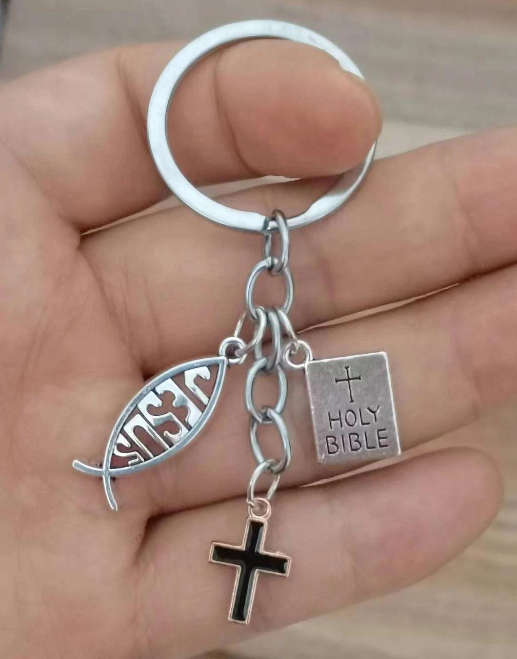 Fish, Cross, Word Keychain