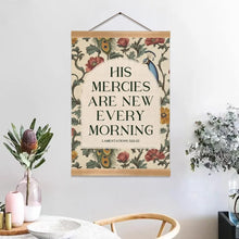 Load image into Gallery viewer, Lamentations 3:22 His Mercies, Morning Hanging Wood Frame Canvas Scroll Tapestry
