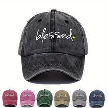 Load image into Gallery viewer, Blessed Washed Denim Adjustable Cap
