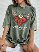 Load image into Gallery viewer, 2 Peter 3:18 Grow In Grace Strawberry Patch Cotton Tshirt
