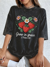 Load image into Gallery viewer, 2 Peter 3:18 Grow In Grace Strawberry Patch Cotton Tshirt
