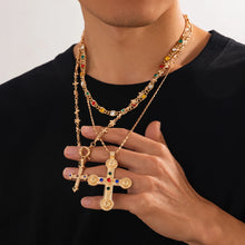 Load image into Gallery viewer, 18K Gold Plated Priest Stacked Cross Chain Set
