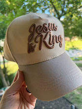 Load image into Gallery viewer, Embroidered Jesus Is King Premium Snapback
