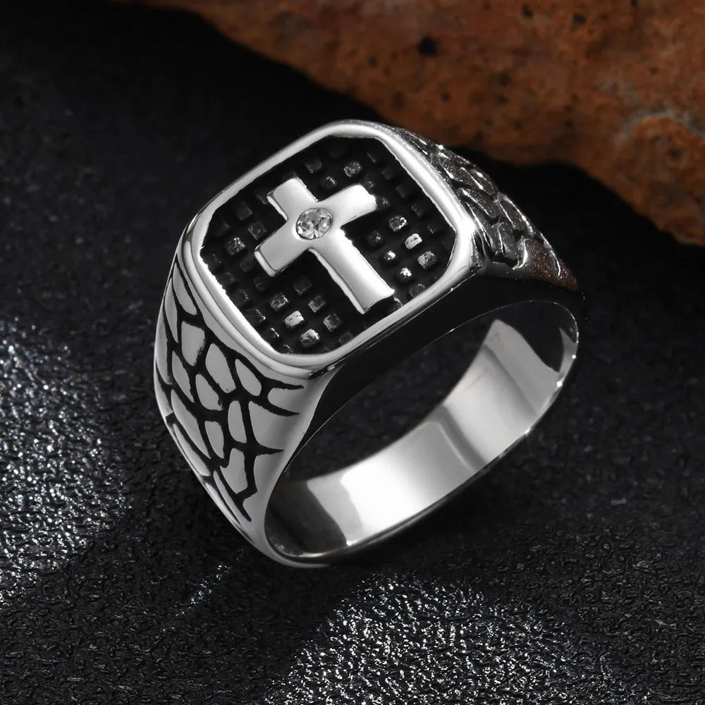 Stainless Steel Cross Men's Ring
