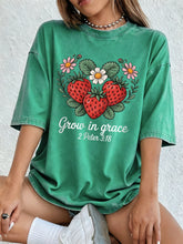 Load image into Gallery viewer, 2 Peter 3:18 Grow In Grace Strawberry Patch Cotton Tshirt
