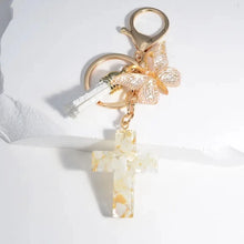 Load image into Gallery viewer, Pebble Creek Butterfly Cross Keychain
