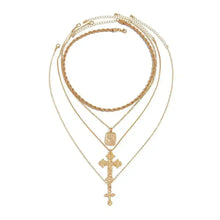 Load image into Gallery viewer, 18K Gold Plated Stacked Cross Chain Necklace Set
