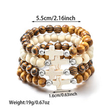 Load image into Gallery viewer, 4 Piece Sea Drift Wood Bead Cross Bracelet Set
