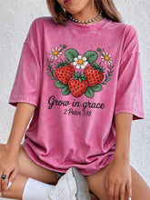 Load image into Gallery viewer, 2 Peter 3:18 Grow In Grace Strawberry Patch Cotton Tshirt
