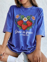 Load image into Gallery viewer, 2 Peter 3:18 Grow In Grace Strawberry Patch Cotton Tshirt
