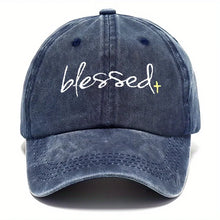 Load image into Gallery viewer, Blessed Washed Denim Adjustable Cap
