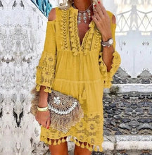 Load image into Gallery viewer, Morning Daisies Tassel Summer Beach Cover Up Dress
