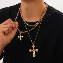Load image into Gallery viewer, 18K Gold Plated Priest Stacked Cross Chain Set
