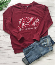 Load image into Gallery viewer, Jesus Way, Truth, Life Collegiate 100% Cotton Sweatshirt
