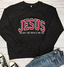 Load image into Gallery viewer, Jesus Way, Truth, Life Collegiate 100% Cotton Sweatshirt
