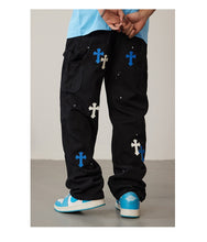 Load image into Gallery viewer, Crucified In Christ Embroidered Cross Painter&#39;s Slacks
