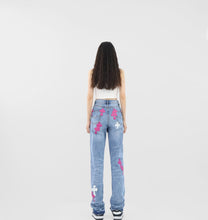 Load image into Gallery viewer, Crucified in Christ Distressed, Washed, Embroidered Cross Women&#39;s Jeans
