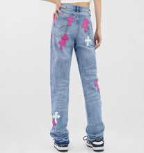 Load image into Gallery viewer, Crucified in Christ Distressed, Washed, Embroidered Cross Women&#39;s Jeans
